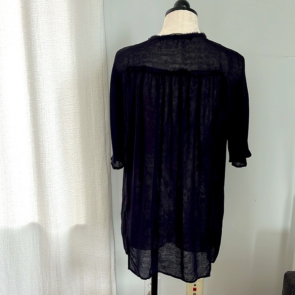 Zara Navy Silk Tunic Top with Raw Edge Seams - Picture 5 of 10